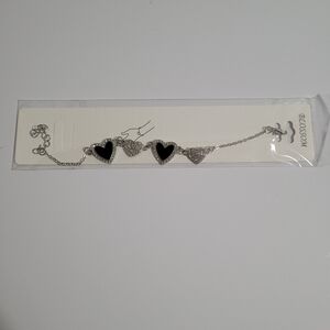Silver and Black Heart Bracelet NEW